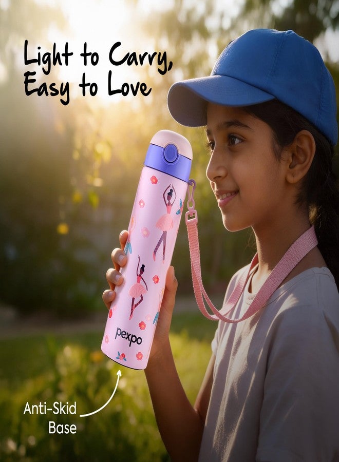 PEXPO Sporty ISI Certified Stainless Steel Water Bottle For School Kids - 700ml | 6+ Years | Sipper Cap | Leakproof & BPA Free | Picnic, Travel, Sport - Pink Dancing Girl UV Print - Image 5